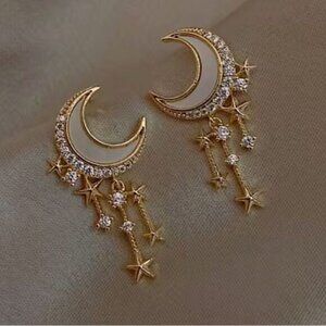 Moon with star drop earrings A142